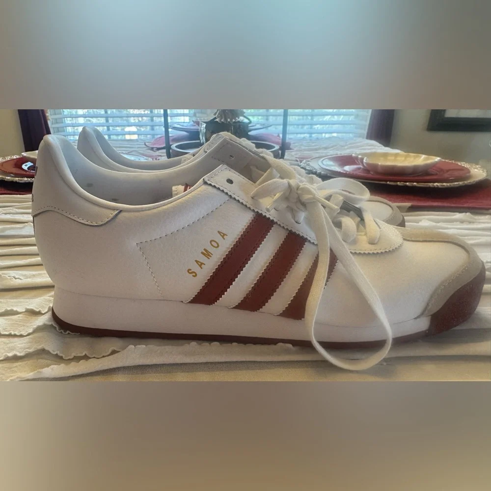Original Adidas Samoa Sneakers White Ruby Red Burgundy Low Profile Sneaker Sz 11